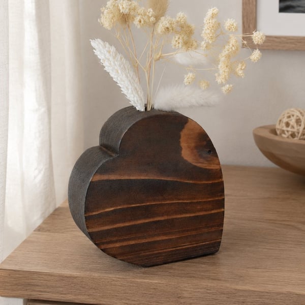 Heart Shaped Wood Vase Dried Flower Upcycled Vase 