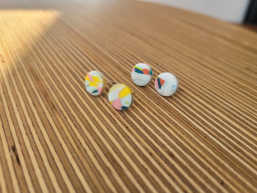 Mini Stud Circles - Polymer Clay Stud Earrings 'Mini Graf'