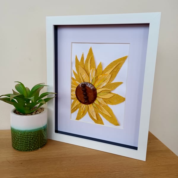 Sunshine Yellow Sunflower Original 3D  11" x 9" Recycled Materials