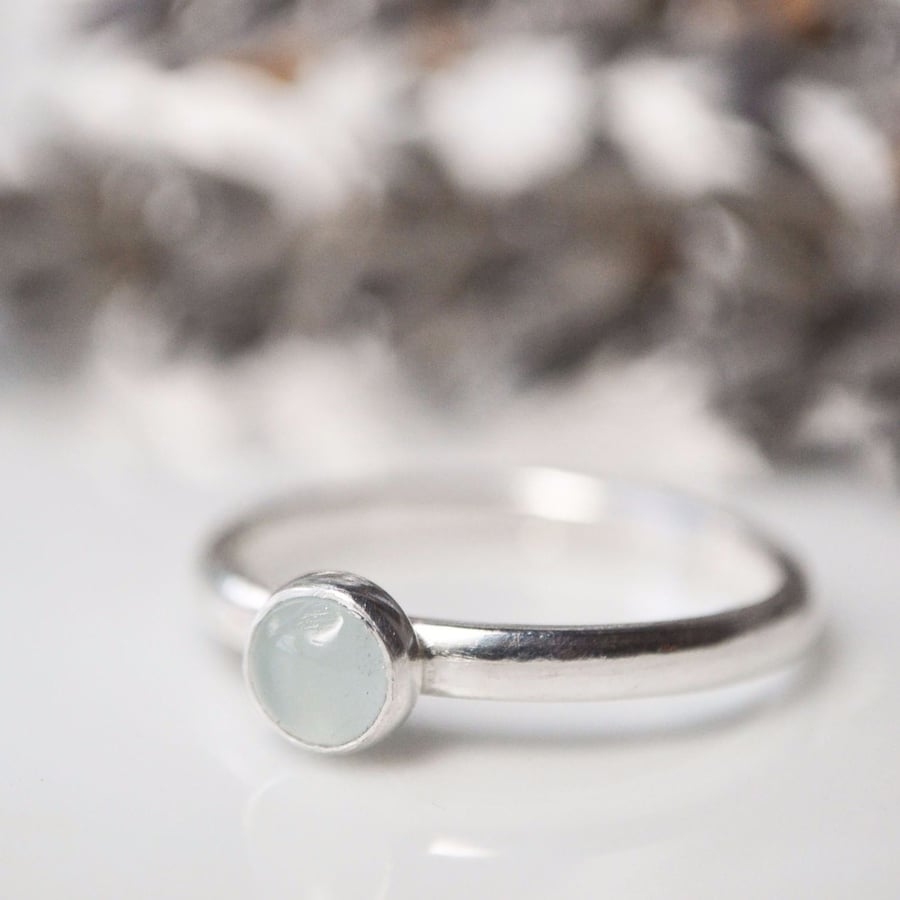 Milky aquamarine sterling silver stacking ring