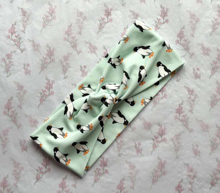 Women's Twist Knot Headband-Hairband Knot-Jersey Twist Headband-Penguins-HA006