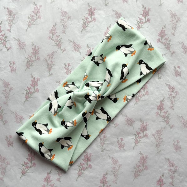 Women's Twist Knot Headband-Hairband Knot-Jersey Twist Headband-Penguins-HA006