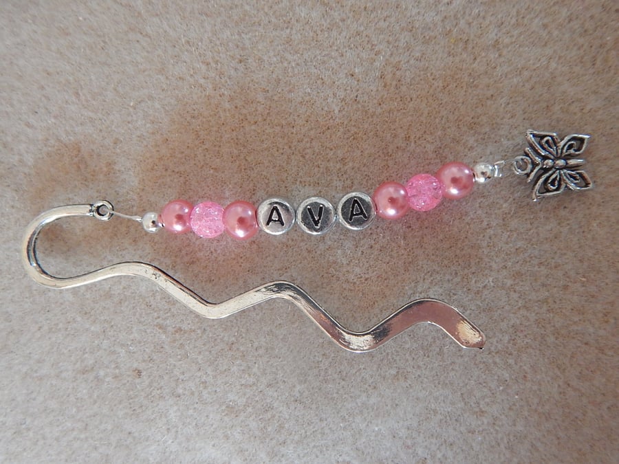 Personalised Bookmark Butterfly Charm Pink Beads