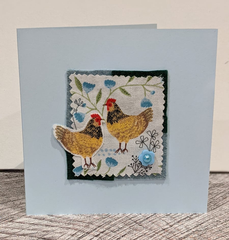 Chicken love fabric greeting card
