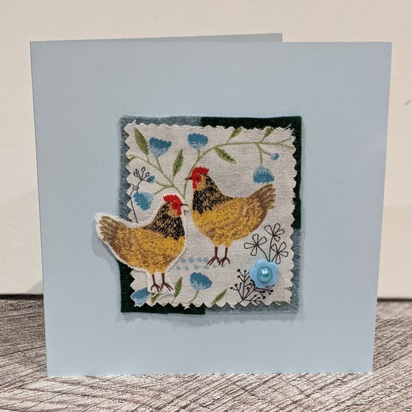 Chicken love fabric greeting card