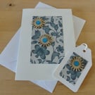A6 Blank 'Flowers' Card & Gift Tag