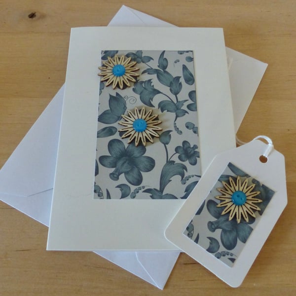 A6 Blank 'Flowers' Card & Gift Tag