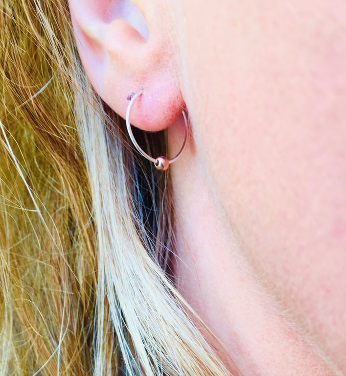 Minimal Mini Rose Gold Beads on Silver Hoop Earrings