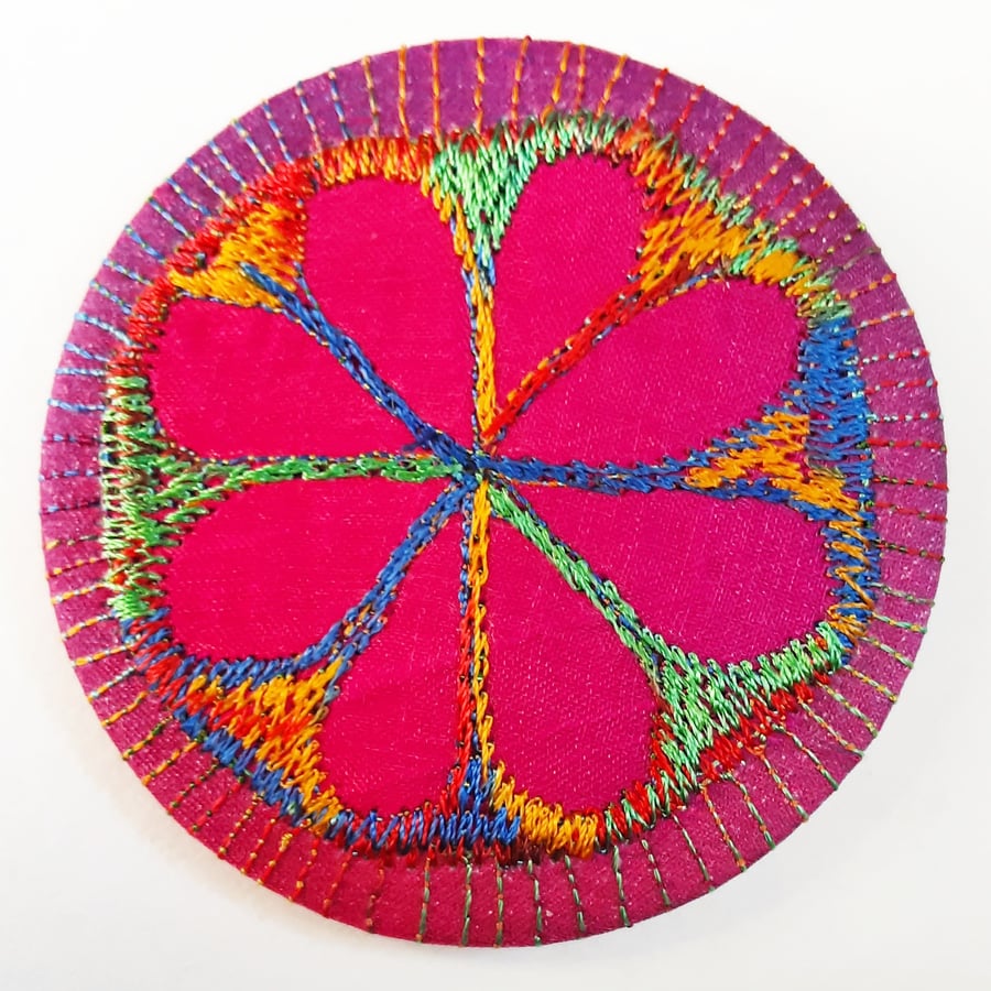 58mm Fabric Badge with Free Machine Embroidery Folksy