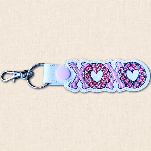 Hugs and Kisses XOXO Keyring - Embroidered Faux Leather Bag Charm
