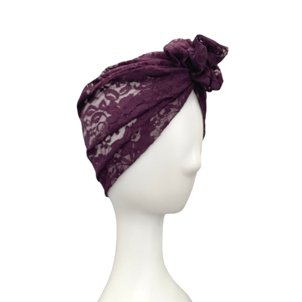 Thin Purple Lace Summer Head Wrap Prettied Turban Hat for Women