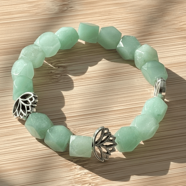 Chunky Green Aventurine and Lotus Flower Bracelet