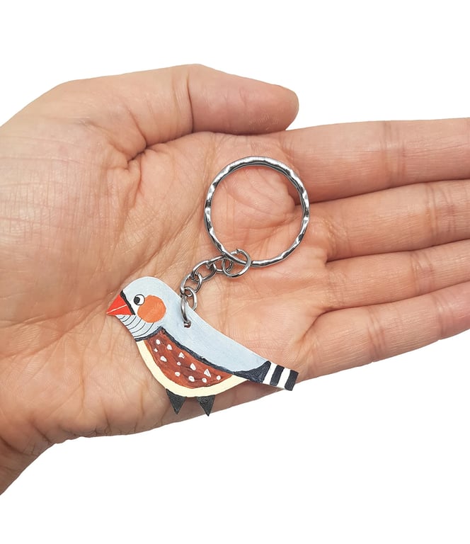 Zebra Finch Keyring - Handpainted - Bag Charm