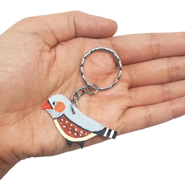 Zebra Finch Keyring - Handpainted - Bag Charm