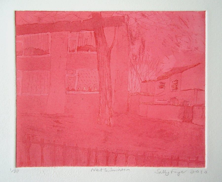 Nets, Salford. Colour etching with aquatint