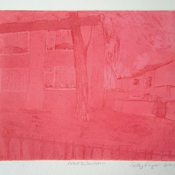 Nets, Salford. Colour etching with aquatint