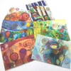 Set of 6 colourful abstract Greetings Cards, on recycled card, blank inside