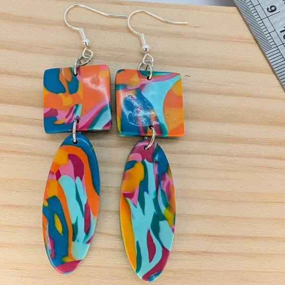 Colour splash earrings, square and tapered 
