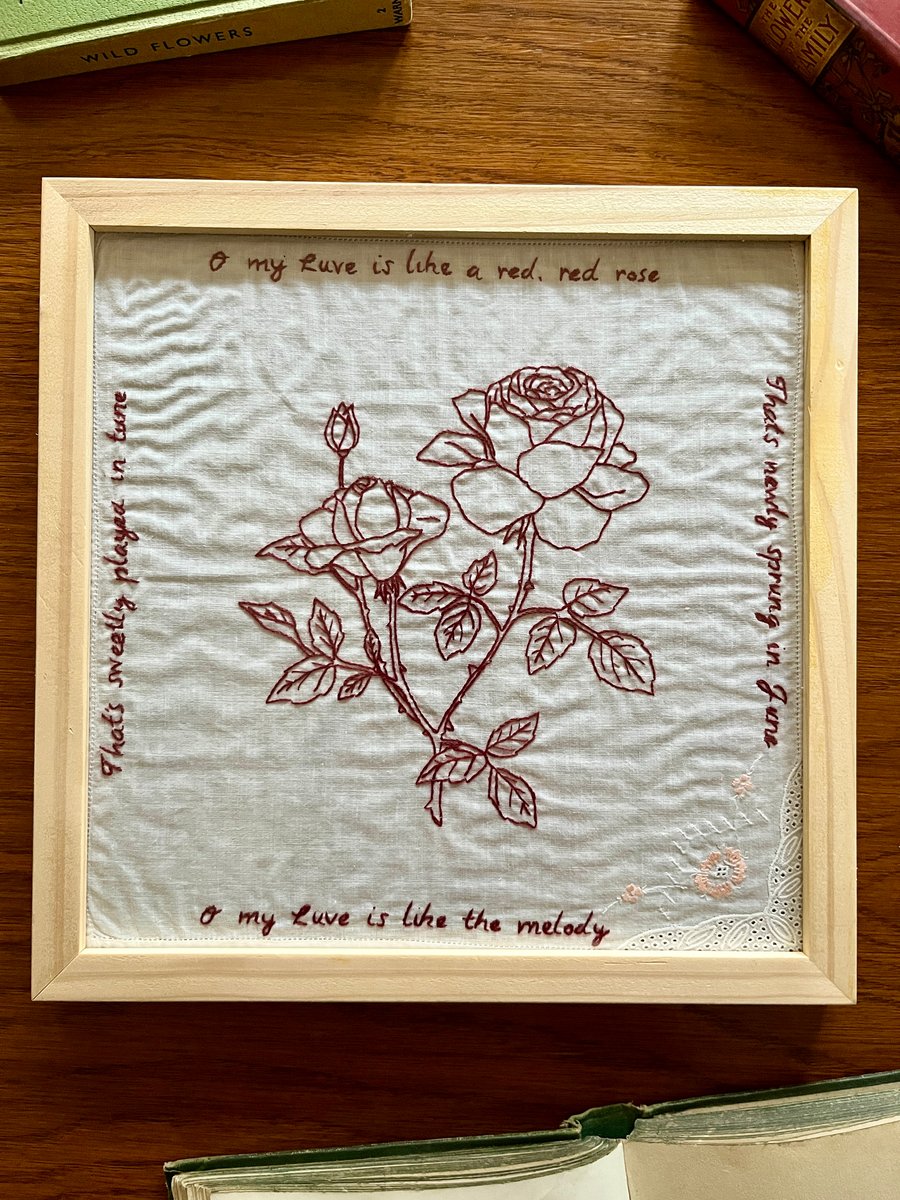 'A red, red rose' Rose Hand Embroidery Art 