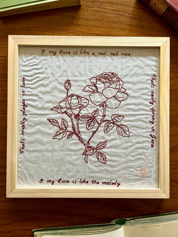 'A red, red rose' Rose Hand Embroidery Art 