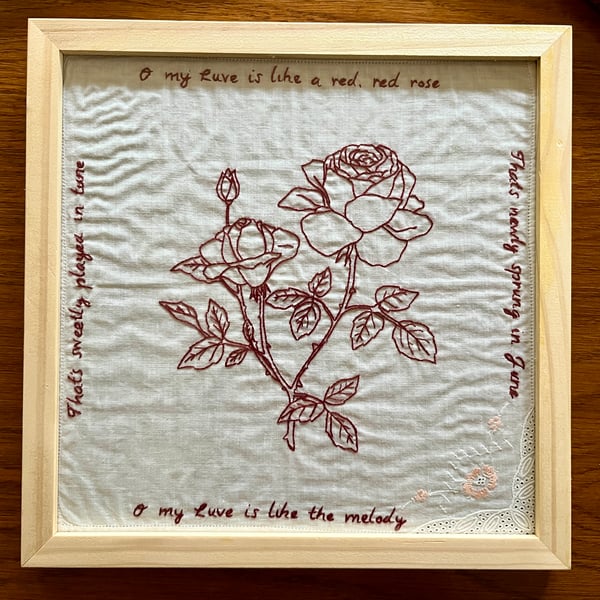'A red, red rose' Rose Hand Embroidery Art 