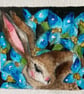 ACEO Original Resting Hare Rabbit with Blue Flowers Watercolour 