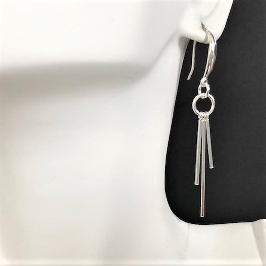 Sterling Silver Stick Tassel Earrings