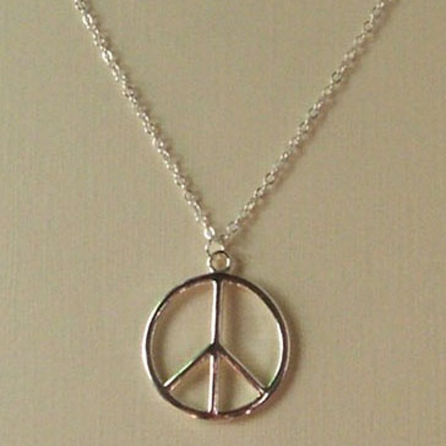 Silver Plate Large CND Peace Sign Retro Necklace