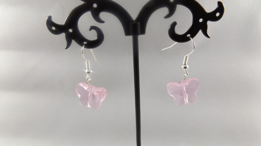 earrings butterfly pink quartz crystal