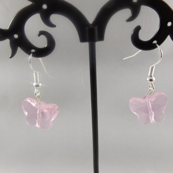 earrings butterfly pink quartz crystal