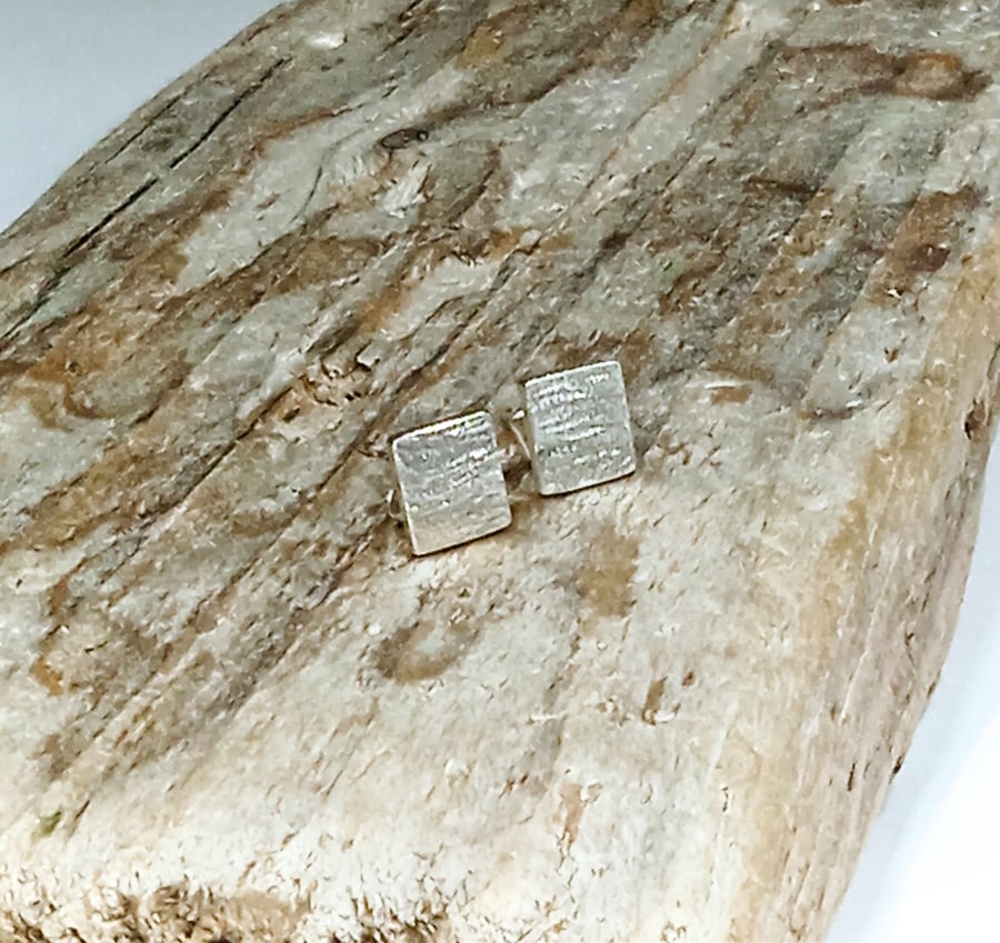 Sterling Silver Frosted Texture Stud Earrings (ERSSSTSQ1) - UK Free Post