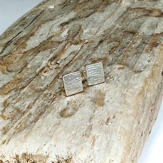 Sterling Silver Frosted Texture Stud Earrings (ERSSSTSQ1) - UK Free Post