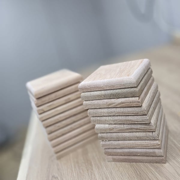 Solid Oak Coasters for Engraving – 10x10cm Thick Hardwood Blanks – 50 pcs