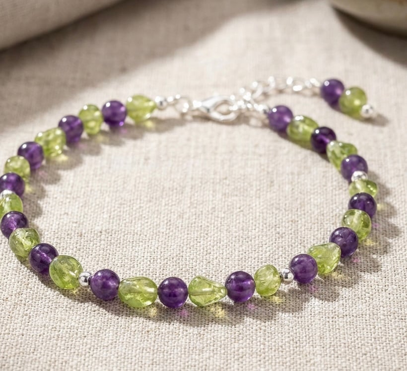 Handmade Dainty Amethyst and Peridot Bracelet
