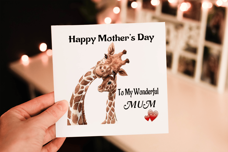 Giraffe Mother's Day Card, Wonderful Mum, Card for Mum, Giraffe Card