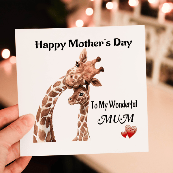 Giraffe Mother's Day Card, Wonderful Mum, Card for Mum, Giraffe Card