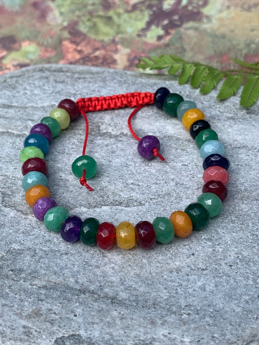 Coloured Faceted Gemstone  Beaded Slider Bracelet
