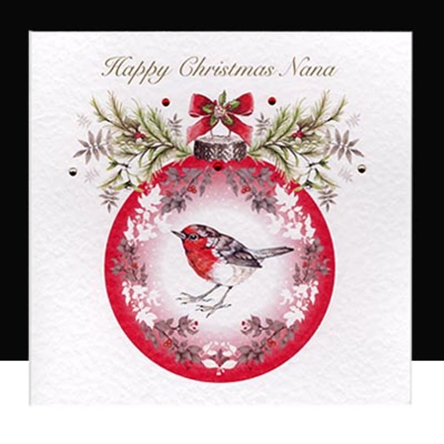 Happy Christmas Nana - Red Robin Christmas Bauble Handmade Card