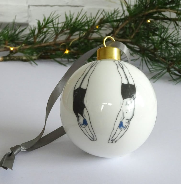 Christmas Bauble Decoration- wild swimmer, sea swimming, male, female, ornament