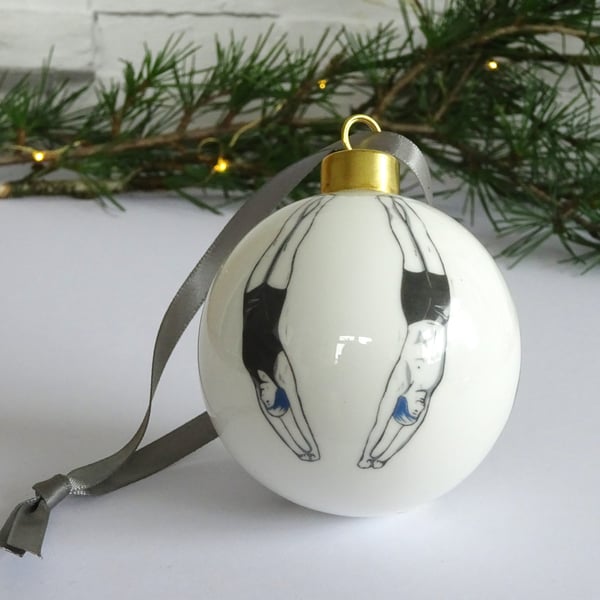 Christmas Bauble - ceramic, wild swimmer, sea swimming, male, female, ornament
