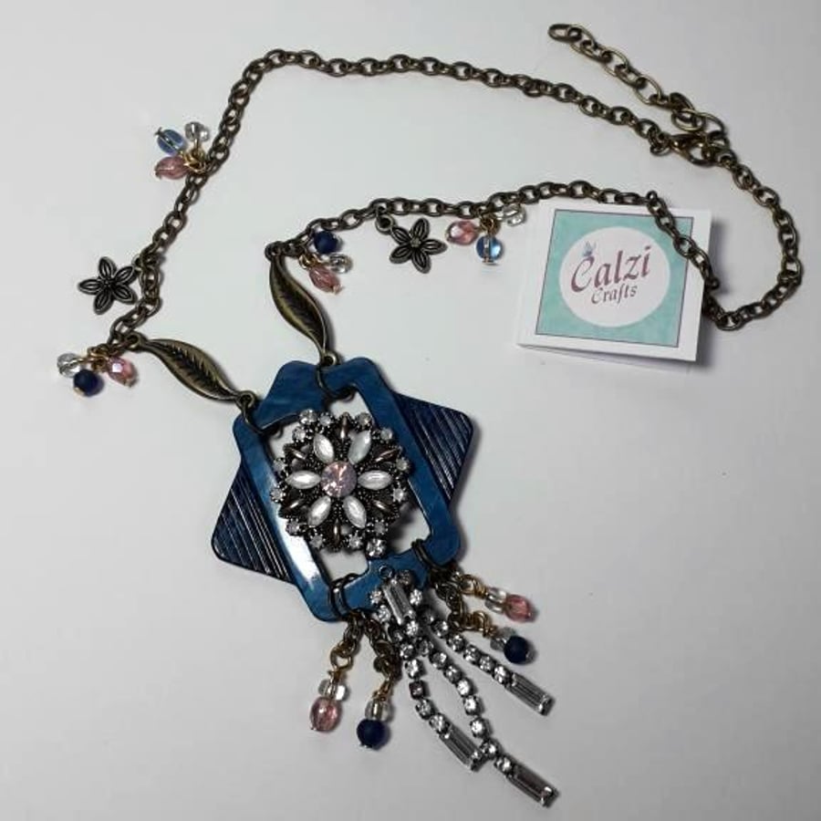 Upcycled Royal Blue Vintage Buckle Necklace