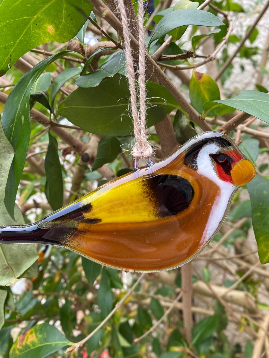 Fused Glass Birds, GOLDFINCH bird lover gift, British bird, hanging bird