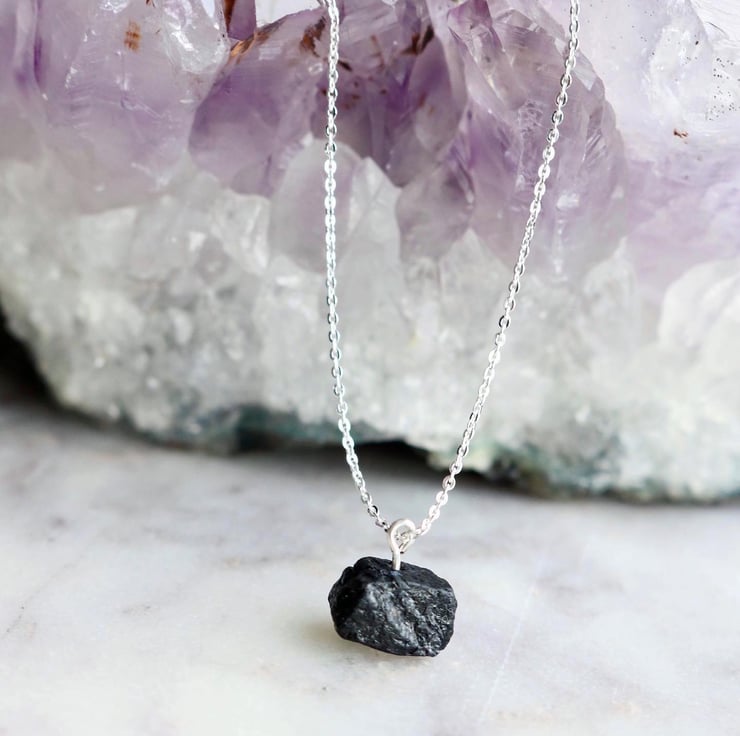 Raw Black Tourmaline Crystal Necklace Sterling Folksy