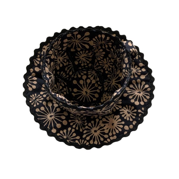 3D Textile Teacup and Saucer: Batik Fabric, Black Trim