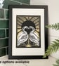 Lino Print Love Birds - Art Deco Swans - Neo Deco Print - Black & Gold Artwork