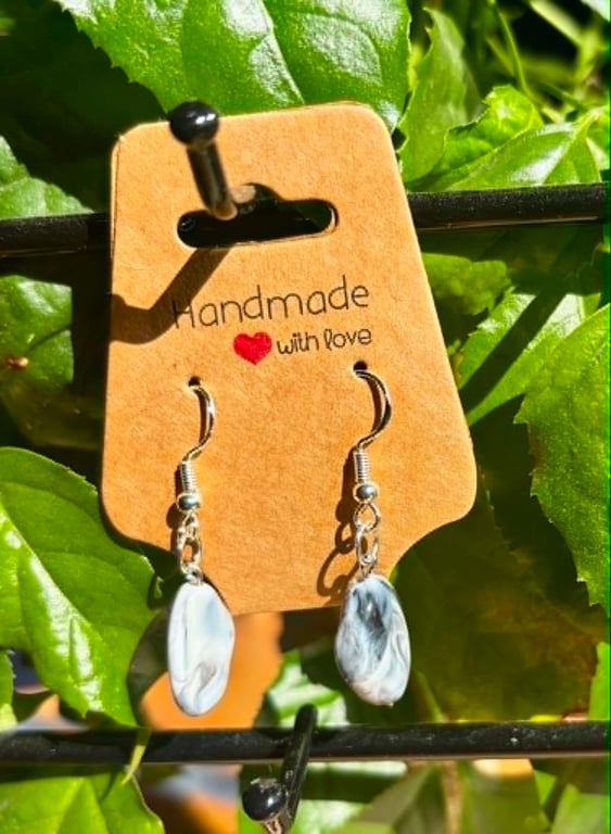 Handmade Silver-Plated Fish Hook Earrings with Single Stone-Look Bead Dangle