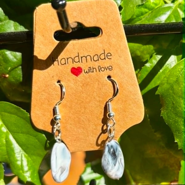 Handmade Silver-Plated Fish Hook Earrings with Single Stone-Look Bead Dangle
