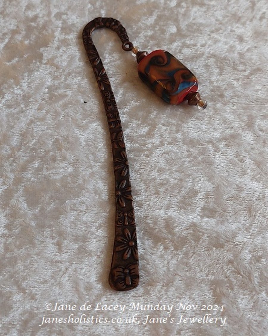 Copper Bookmark with Beaded adornment.