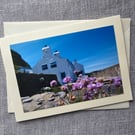 Sea Thrift and Cottages Morfa Nefyn Photographic Card 7" x 5"