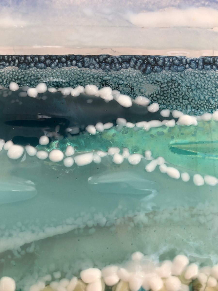Aqua and blue fused glass seascape 